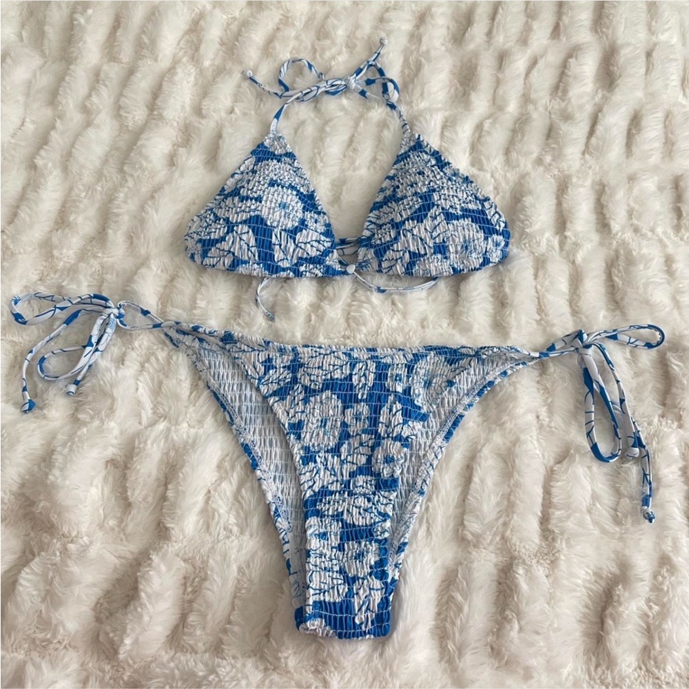 Blue and White Floral Bikini Set